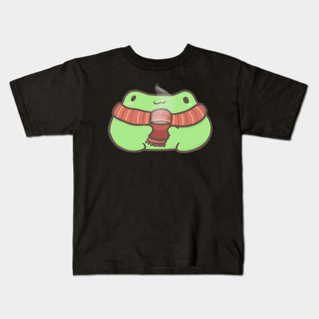 Hot tea drinking froggy Kids T-Shirt by IcyBubblegum